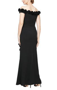 Off Shoulder Dress w 3D Flower Neckline | Black, Aubergine, Royal, Blossom, Dark Fuschia