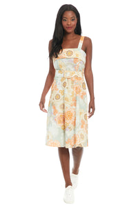 Foldover Neck Belted Floral Dress | Light Peach