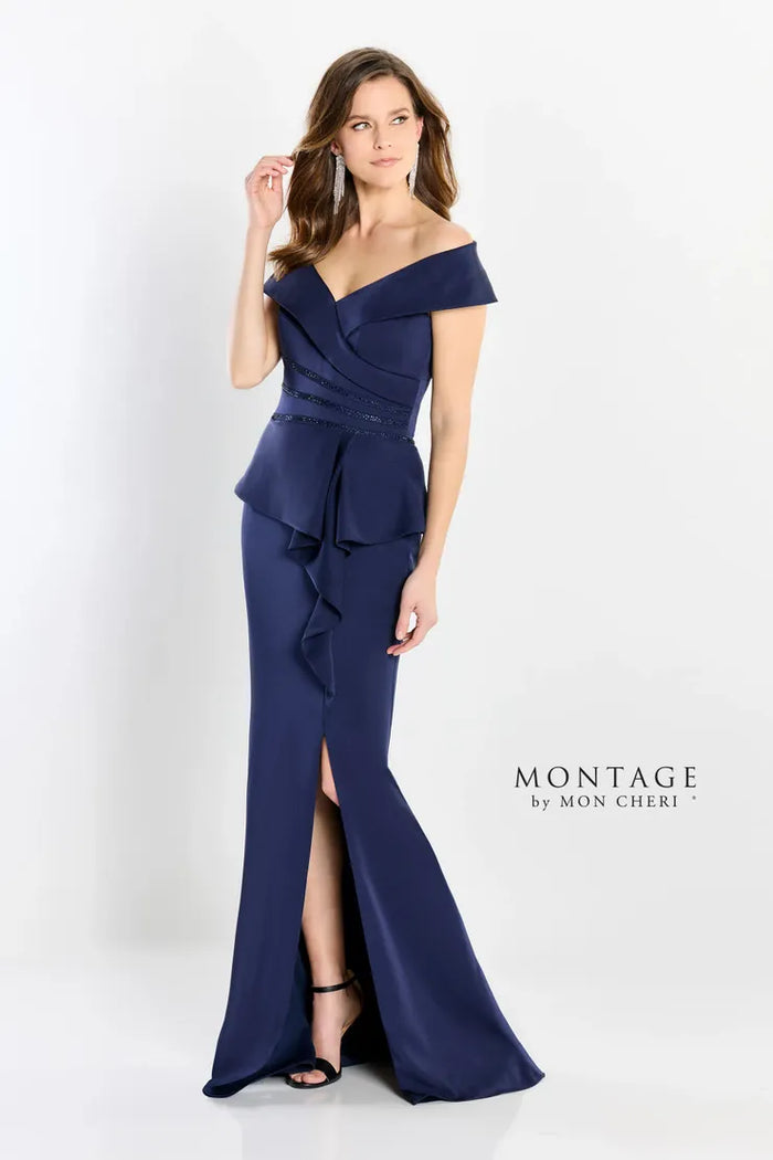 Montage M2209 Off Shoulder Cascade w/ Beaded Waist