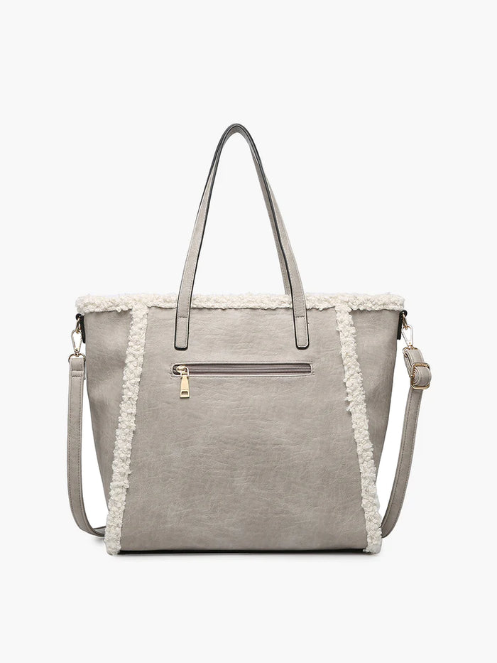 Lulu Sherpa Trim Tote | Taupe, Brown