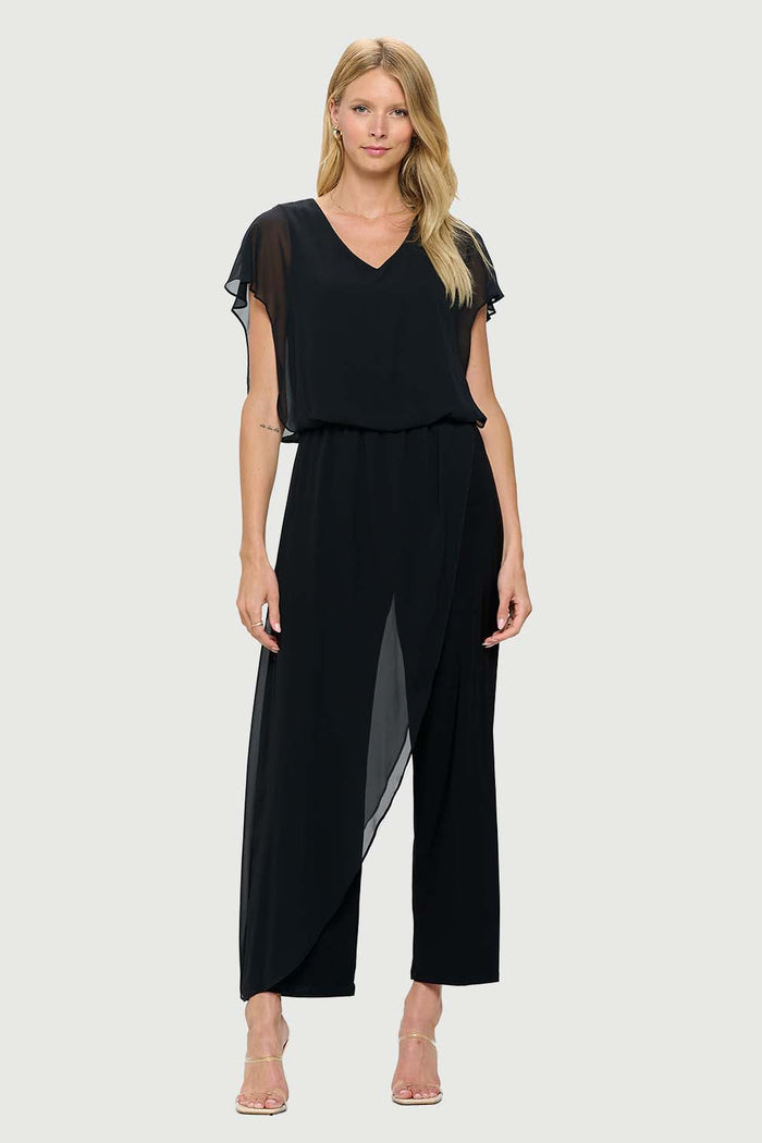 Jumpsuit with back Neckline, Chiffon Overlay & Straight Leg | Navy, Black