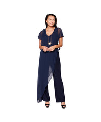 Jumpsuit with back Neckline, Chiffon Overlay & Straight Leg | Navy, Black