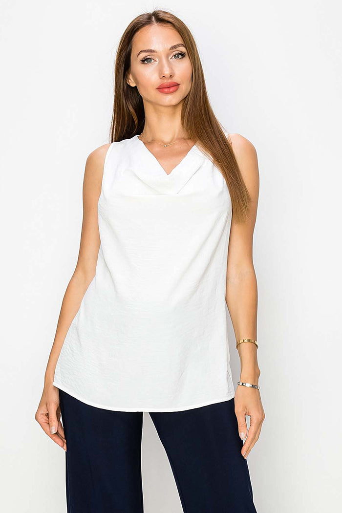 Last Tango Cowl Cami V-Neck Top | White, Berry