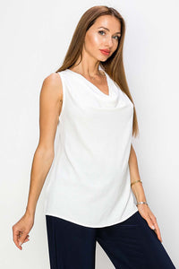 Last Tango Cowl Cami V-Neck Top | White, Berry