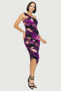One Shoulder Ruched Bodycon Dress | Paisley Print, Plum/Black