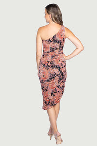 One Shoulder Ruched Bodycon Dress | Paisley Print, Plum/Black