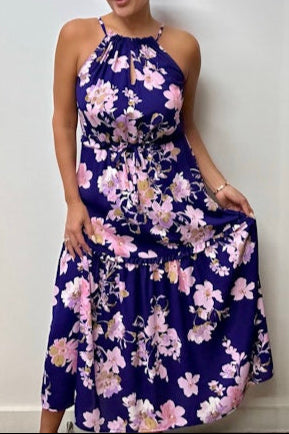 TIERED HALTER MIDI DRESS