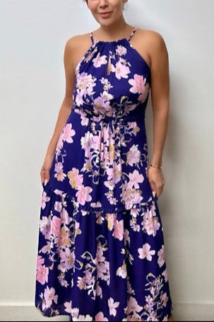 TIERED HALTER MIDI DRESS