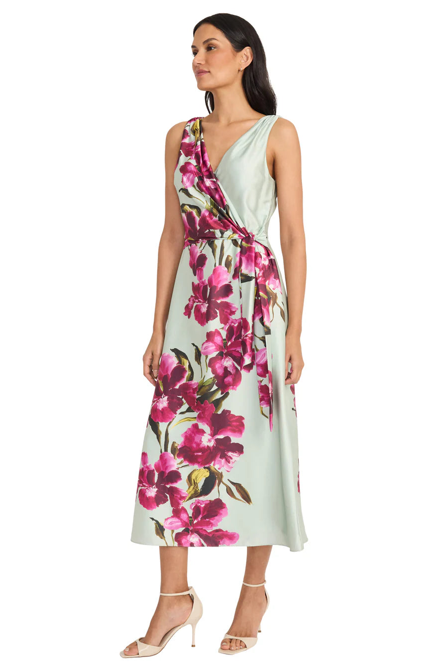 Floral V-Neck Charmeuse Dress | Sage/Plum