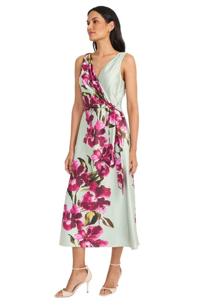 Floral V-Neck Charmeuse Dress | Sage/Plum