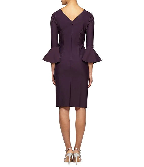 Embellished Sheath With Bell Sleeve | Aubergine