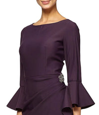 Embellished Sheath With Bell Sleeve | Aubergine