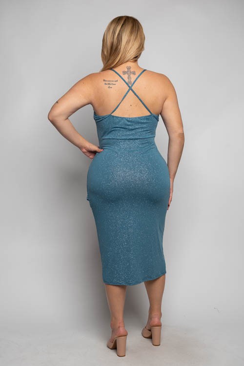 Glitter Cowl Neck with Cross Back | Black & Blue