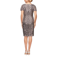 Short Sleeve V-Neck Sequin Cocktail Dress | Grey