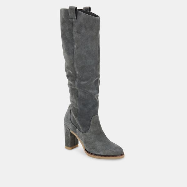 Grey suede knee high boots best sale