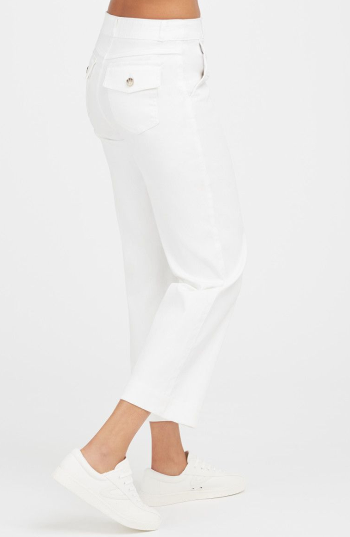 Spanx Stretch Twill Cropped wide Leg Pant | Darkened Olive, Bright White