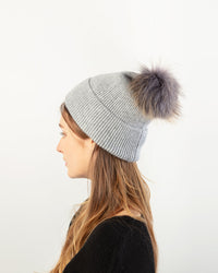 Basic Ribbed Knit Pom Pom Beanie
