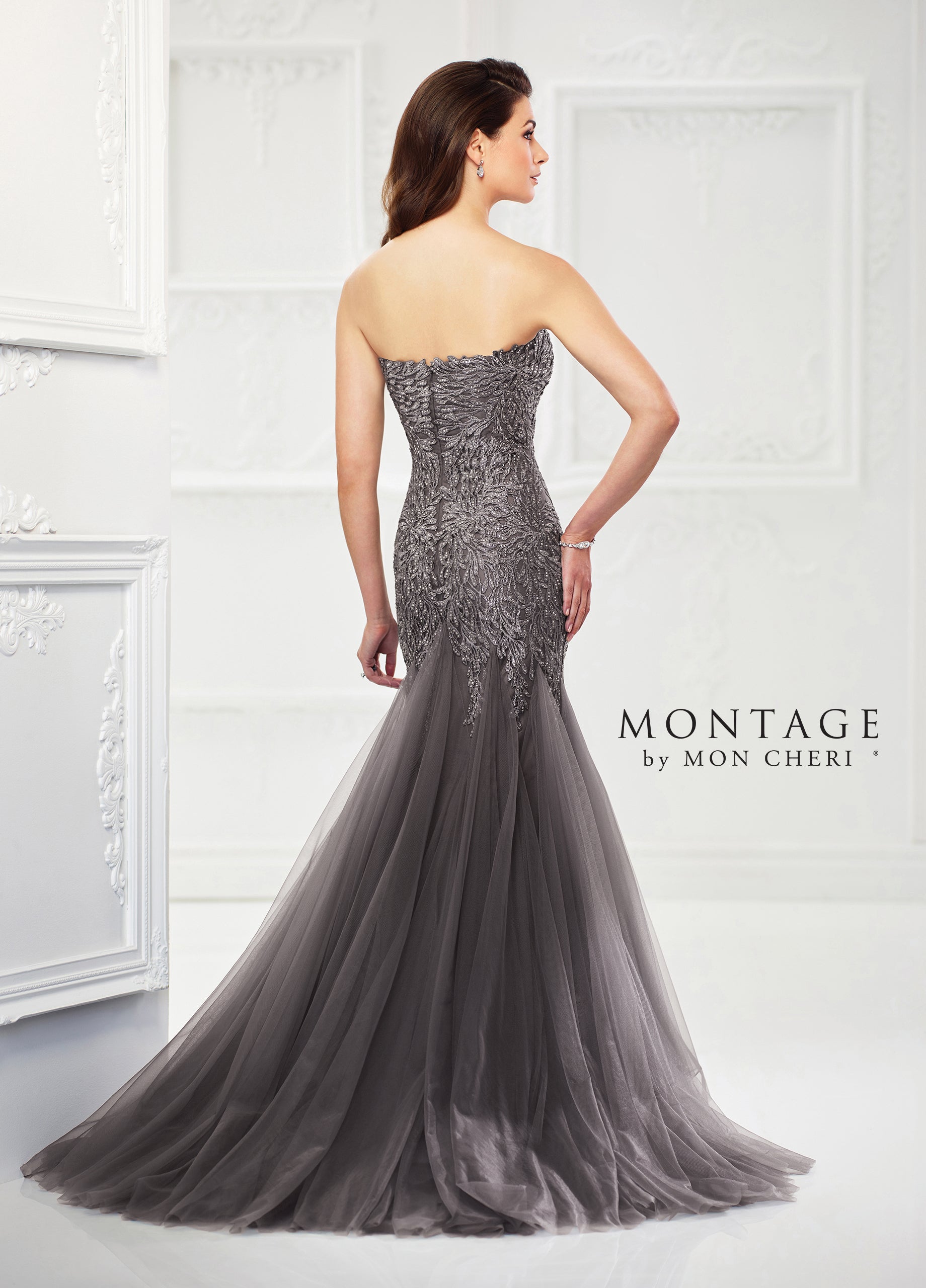 Montage 118964 Strapless Beaded Tulle Trumpet Gown Harriman