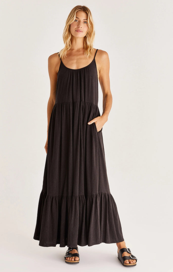 Lido Slub Maxi Dress | Black & Lavender Ash