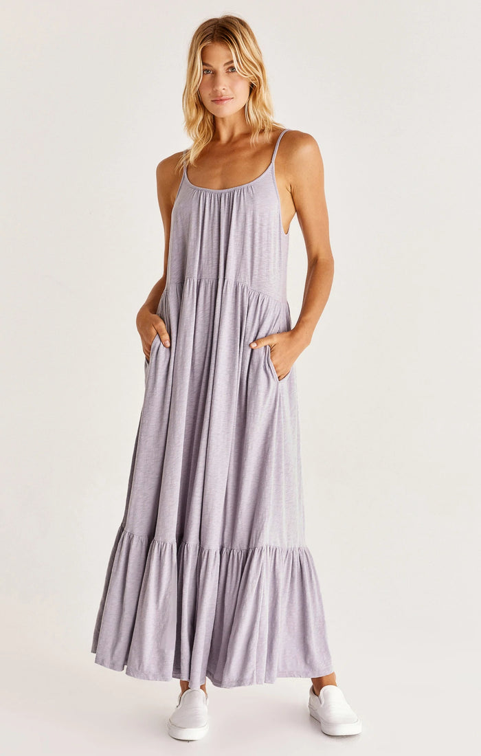 Lido Slub Maxi Dress | Black & Lavender Ash