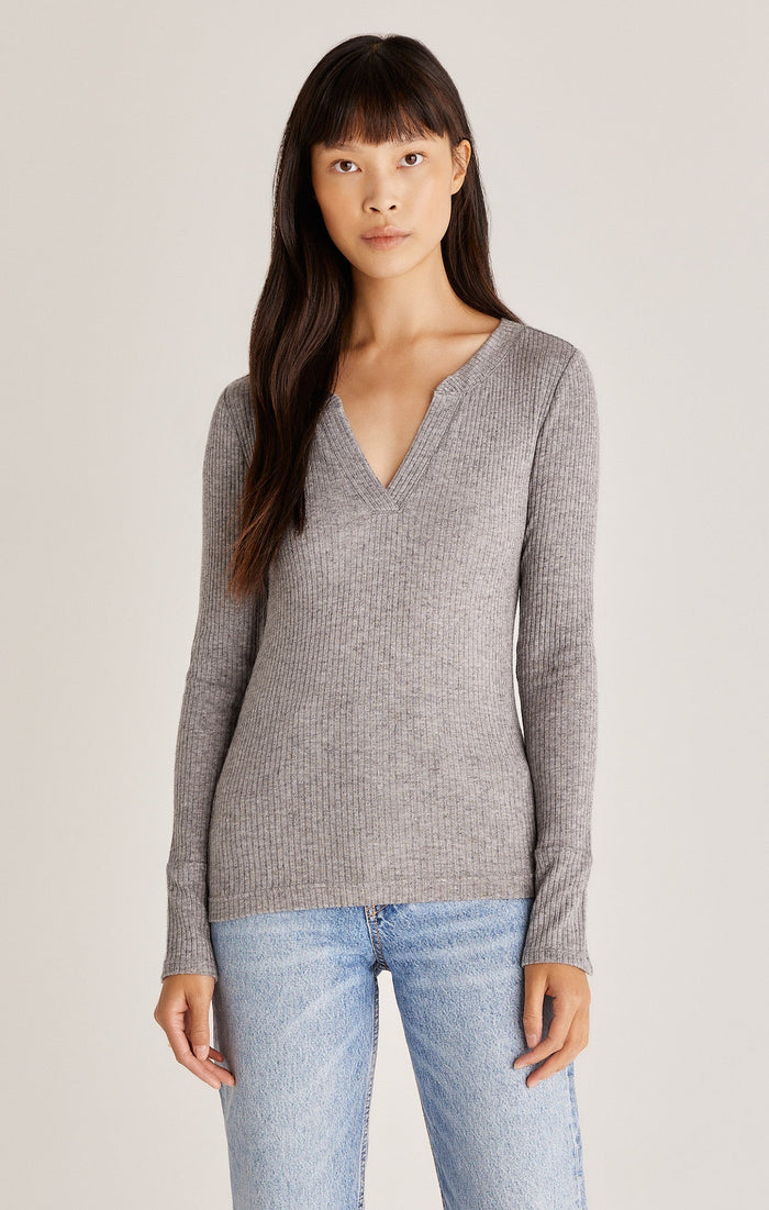 Z Supply  Ezri Rib V-Neck Long Sleeve Top