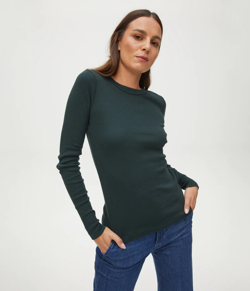 Long Sleeve Orion Cropped Tee | Auburn | Balsam | Chalk