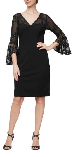 V Neck Illusion Neck Bell Sleeve | Black