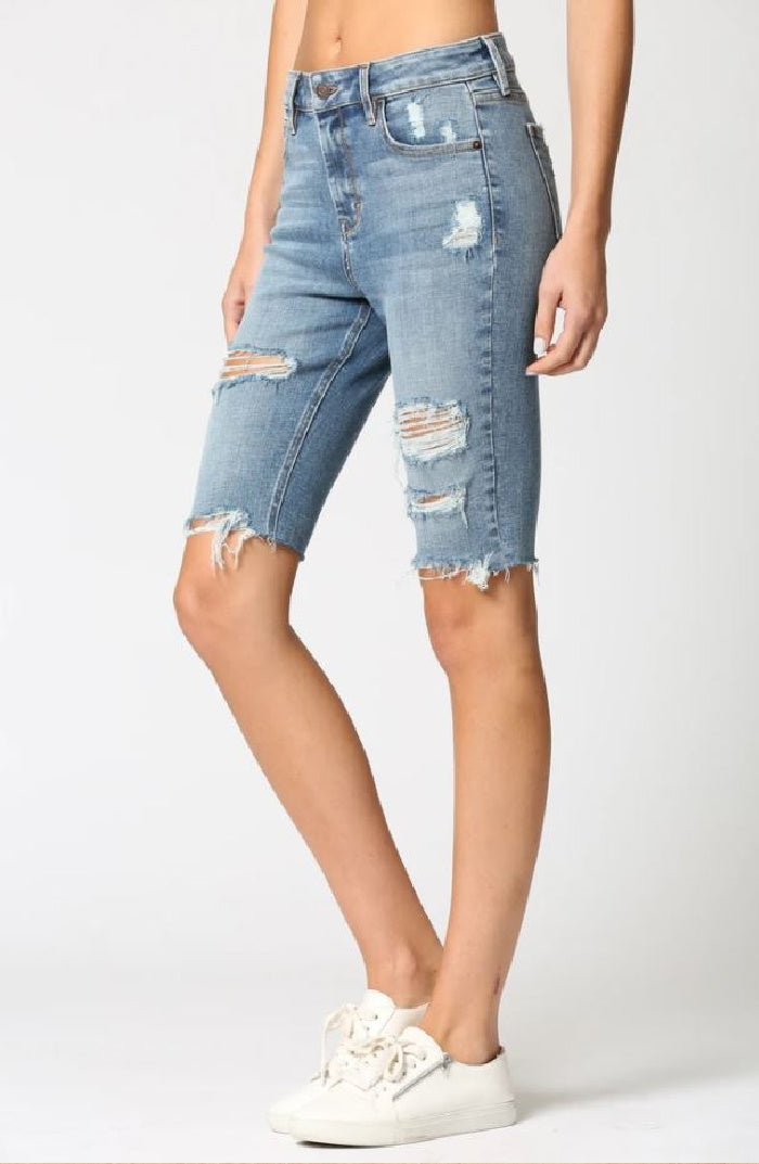 Distressed bermuda 2025 jean shorts