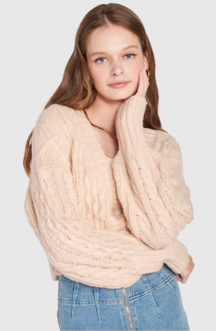 Plush Cable Knit Crop Cardigan | Blush