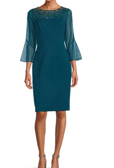 Illusion Neckline Bell Sleeve | Peacock