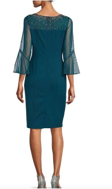 Illusion Neckline Bell Sleeve | Peacock