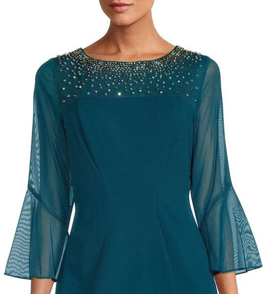 Illusion Neckline Bell Sleeve | Peacock