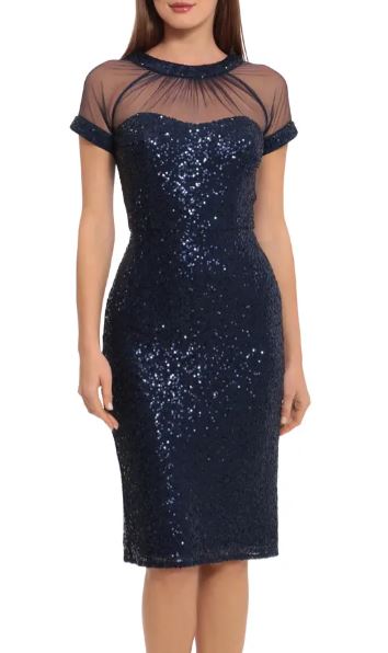 Sequin Illusion Midi Dress | Navy