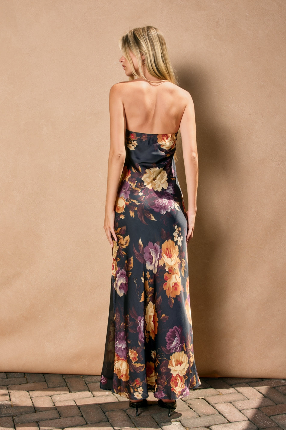 Strapless Bias Cut Maxi Dress | Nightfall Floral