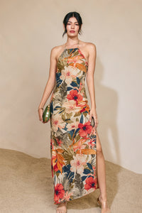 Tropical Floral Halter Maxi with Open Back | Botanic Fresco