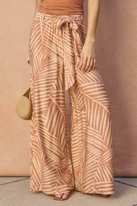 Tropical Leaf Looped Belt Pants | Brick Cream