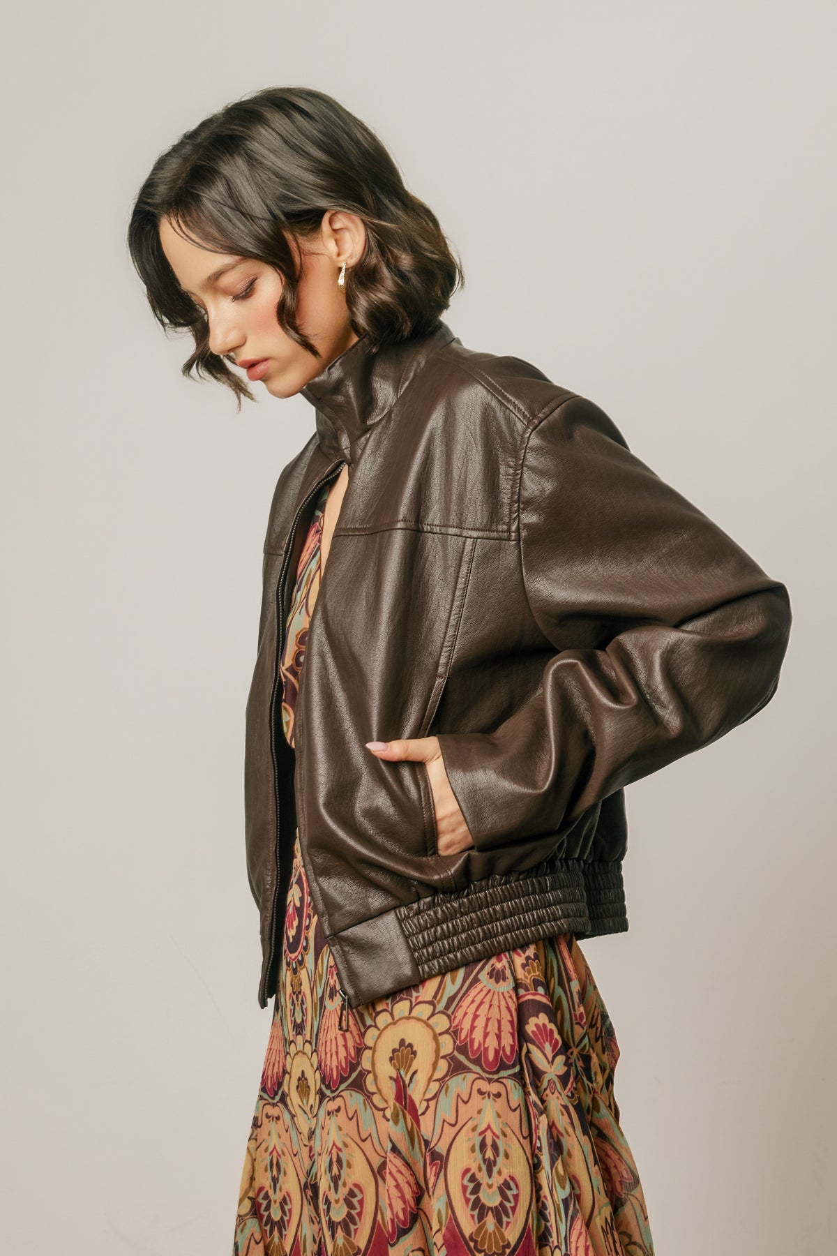 Oversized Faux Bomber Jacket | Deep Brown