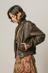 Oversized Faux Bomber Jacket | Deep Brown