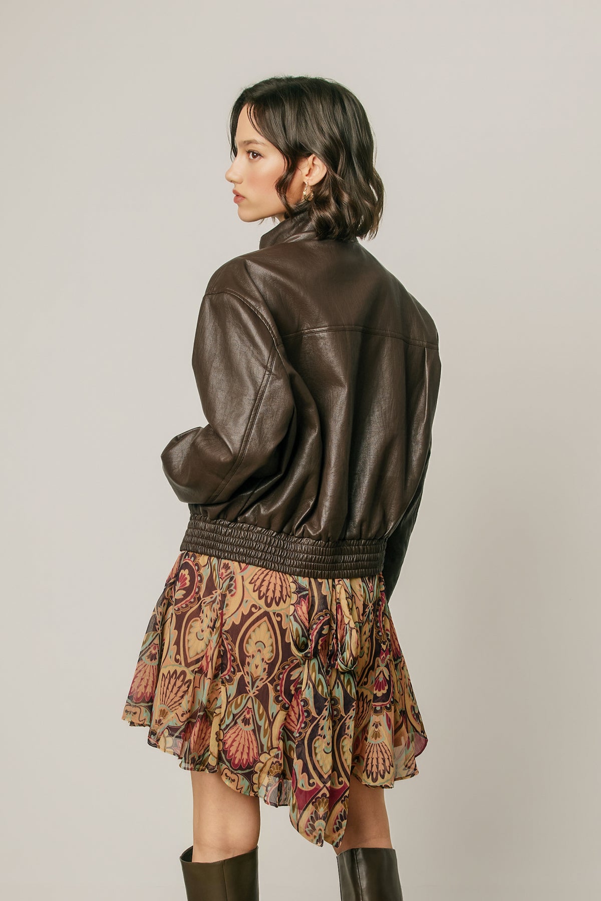 Oversized Faux Bomber Jacket | Deep Brown