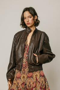 Oversized Faux Bomber Jacket | Deep Brown