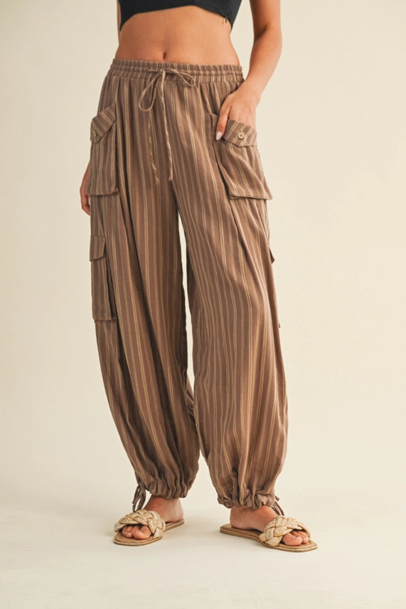 Striped Cargo Pants | Mocha