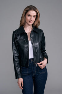 Crop Zip Faux Leather Jacket | Warm Taupe, Black