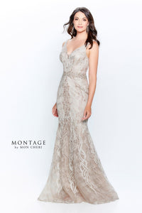 Montage 120921 V-Neck Metallic Ribbon Gown