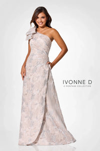 Ivonne D ID326 Floral Brocade with Asymmetrical Neckline