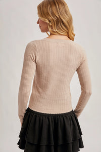 Pointelle Knit Top | Beige