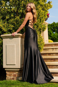 Sleek Satin V-Neck Prom Dress |  Black