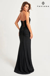 Faviana 11040 Strapless Mesh Dress With Exposed Corset Boning And Sparkly Crystals