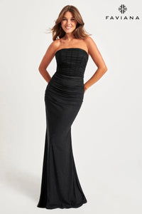 Faviana 11040 Strapless Mesh Dress With Exposed Corset Boning And Sparkly Crystals