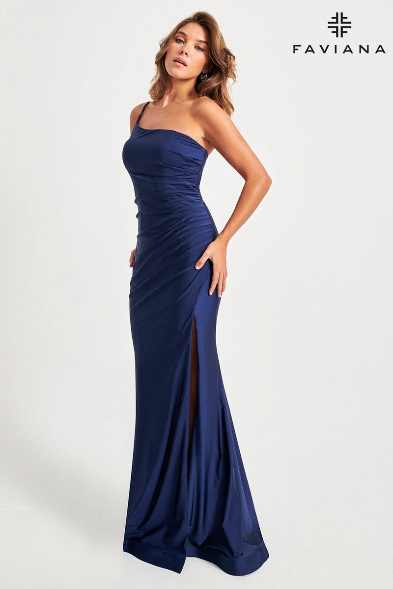 Faviana 11071 One Shoulder Gown with Slit