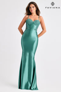 Faviana 11403 2 Strap Beaded Gown with Side Panel